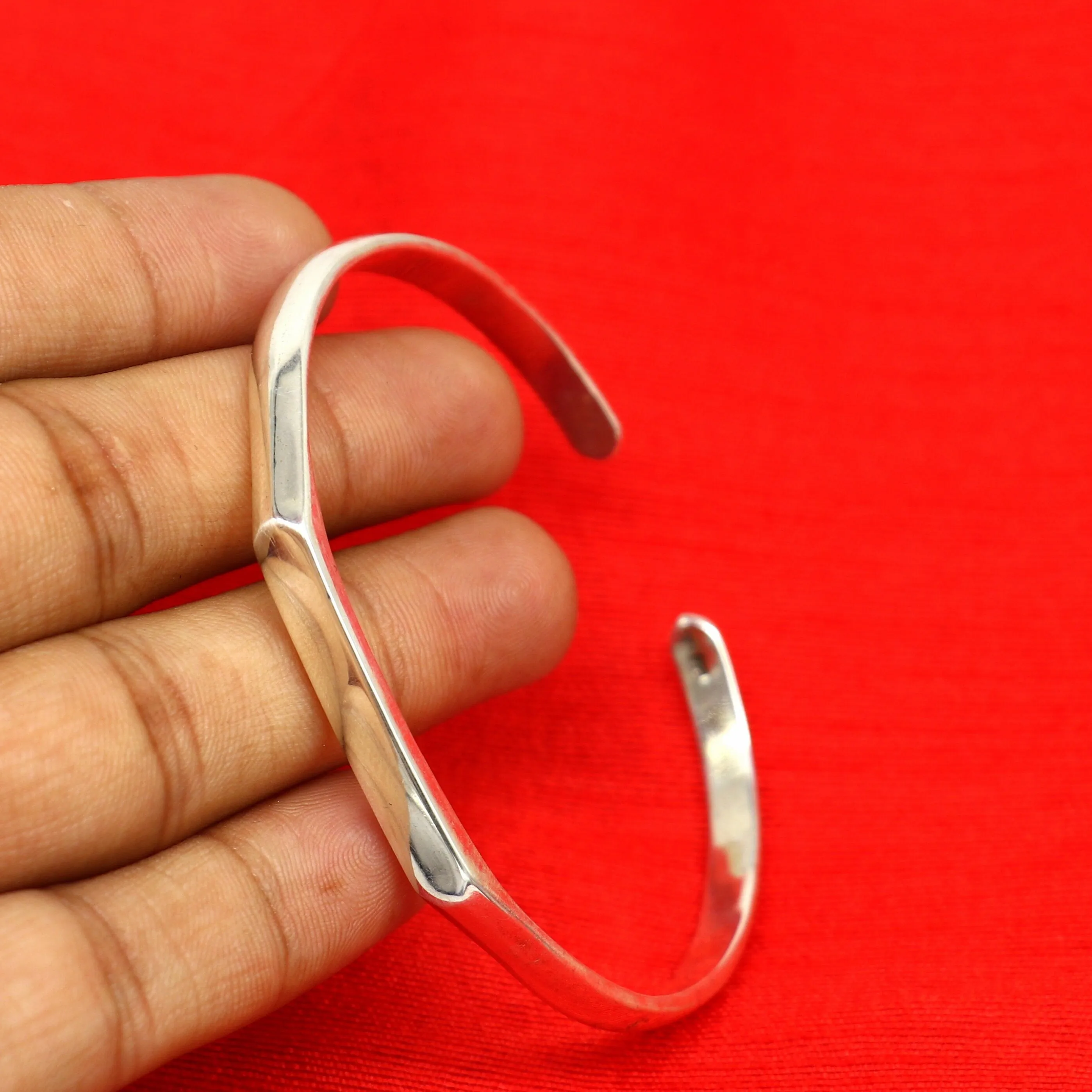 925 sterling silver plain shiny bright bangle bracelet kada, excellent personalized gifting adjustable fancy bangle men's or girls cuff65