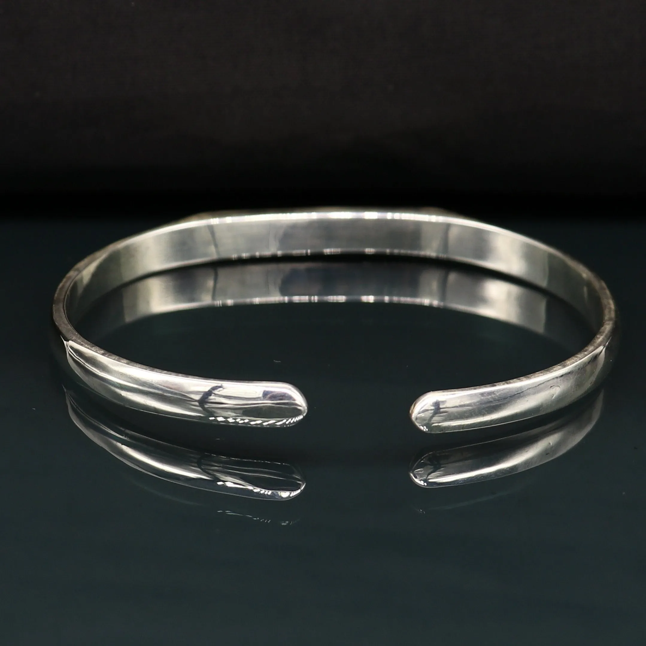 925 sterling silver plain shiny bright bangle bracelet kada, excellent personalized gifting adjustable fancy bangle men's or girls cuff65
