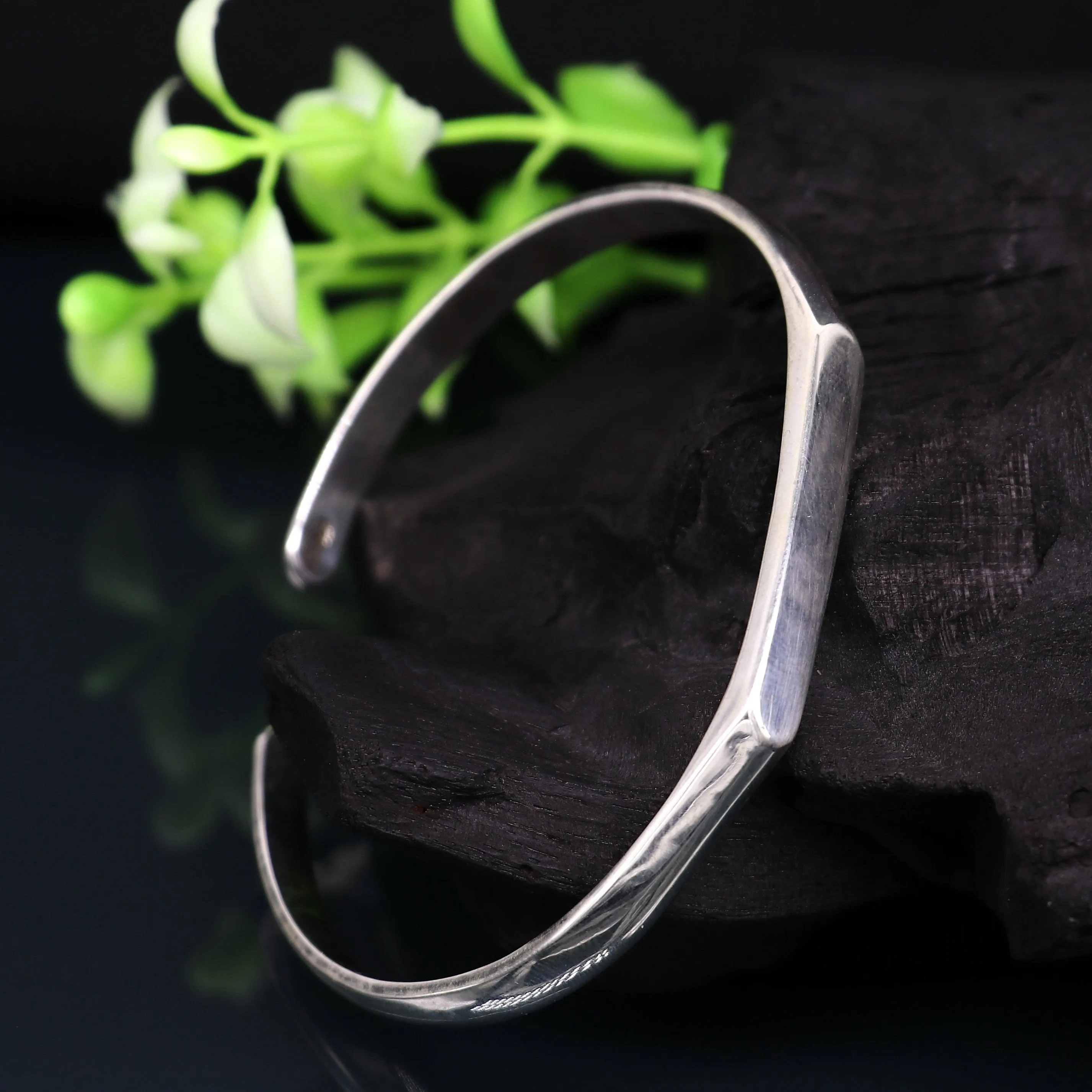 925 sterling silver plain shiny bright bangle bracelet kada, excellent personalized gifting adjustable fancy bangle men's or girls cuff65