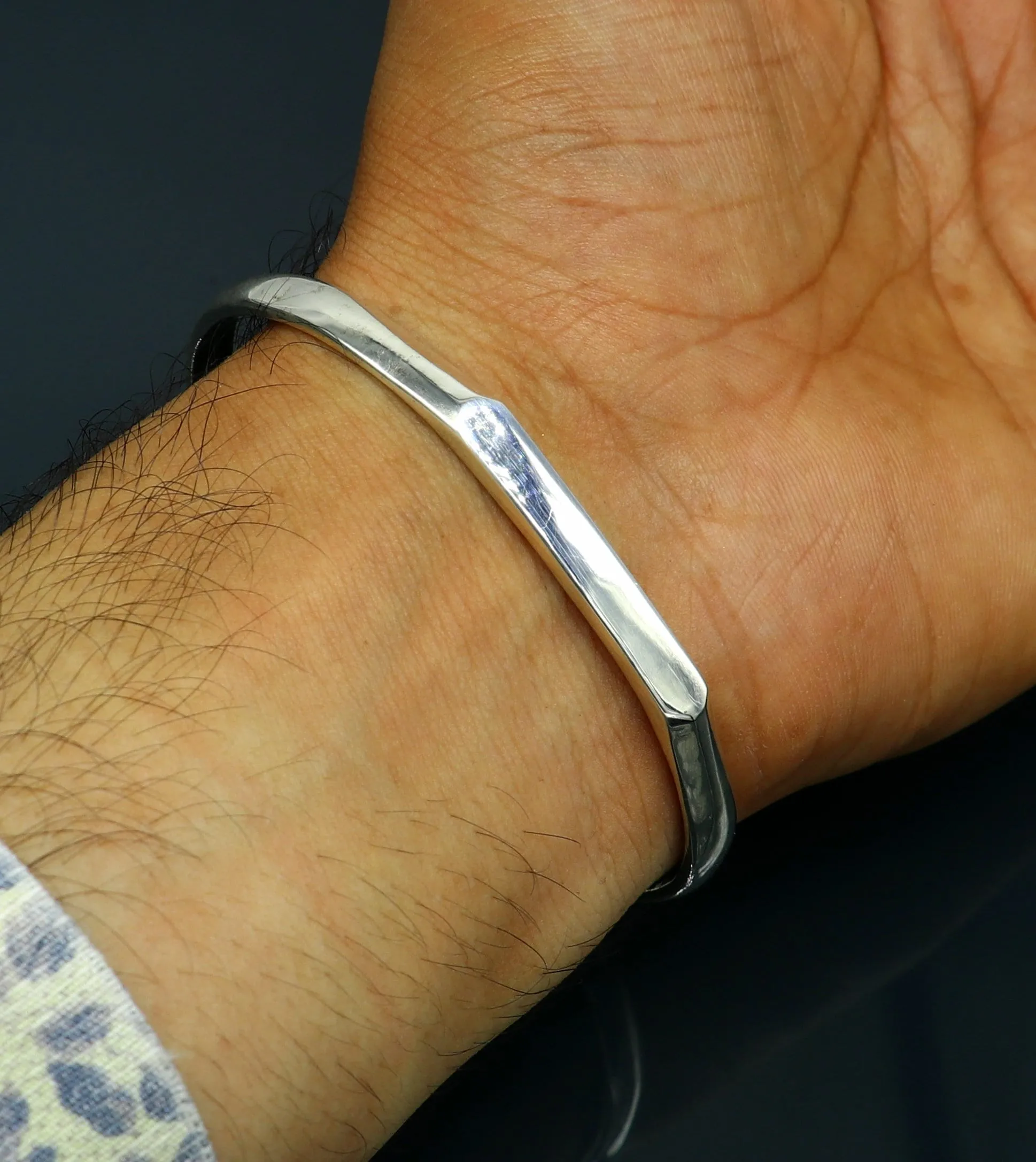 925 sterling silver plain shiny bright bangle bracelet kada, excellent personalized gifting adjustable fancy bangle men's or girls cuff65