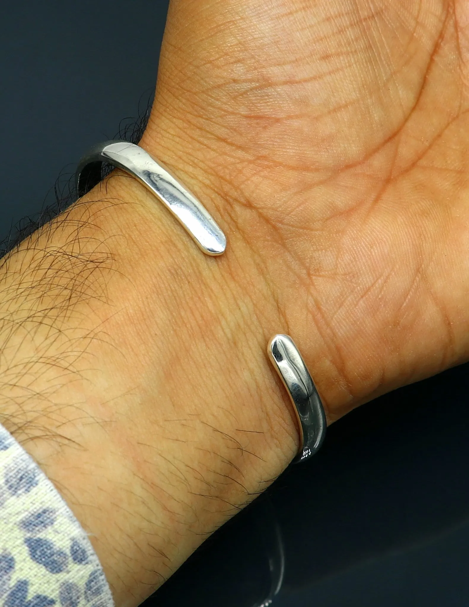 925 sterling silver plain shiny bright bangle bracelet kada, excellent personalized gifting adjustable fancy bangle men's or girls cuff65