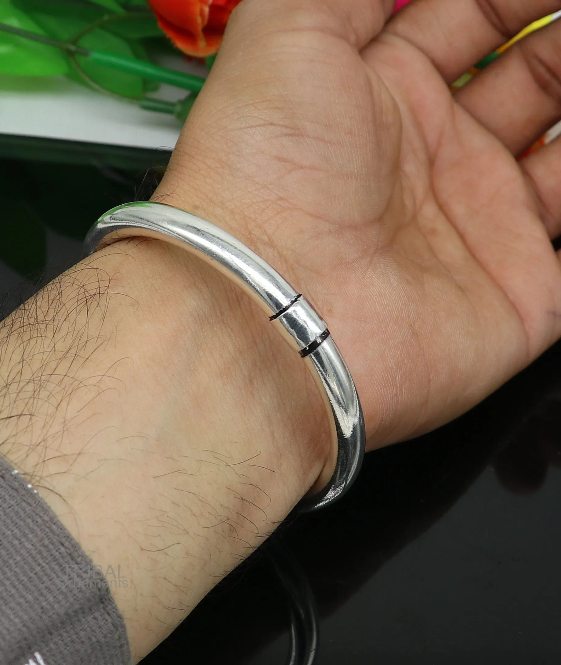 925 sterling silver plain shiny bright bangle bracelet kada, excellent personalized gifting stylish fancy bangle men's or girls ba136