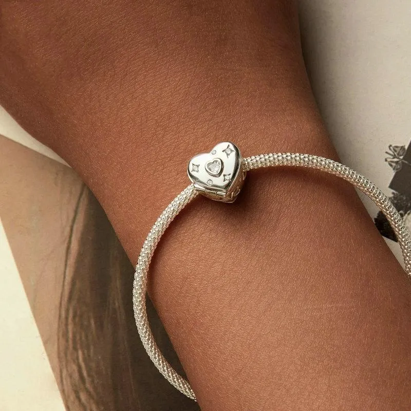 925 Sterling Silver Platinum Plated Love Beads For Diy Valentine'S Day