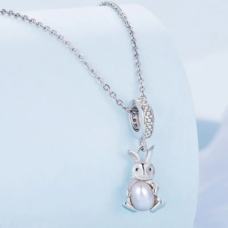 925 Sterling Silver Platinum Rabbit Pearl Bracelet