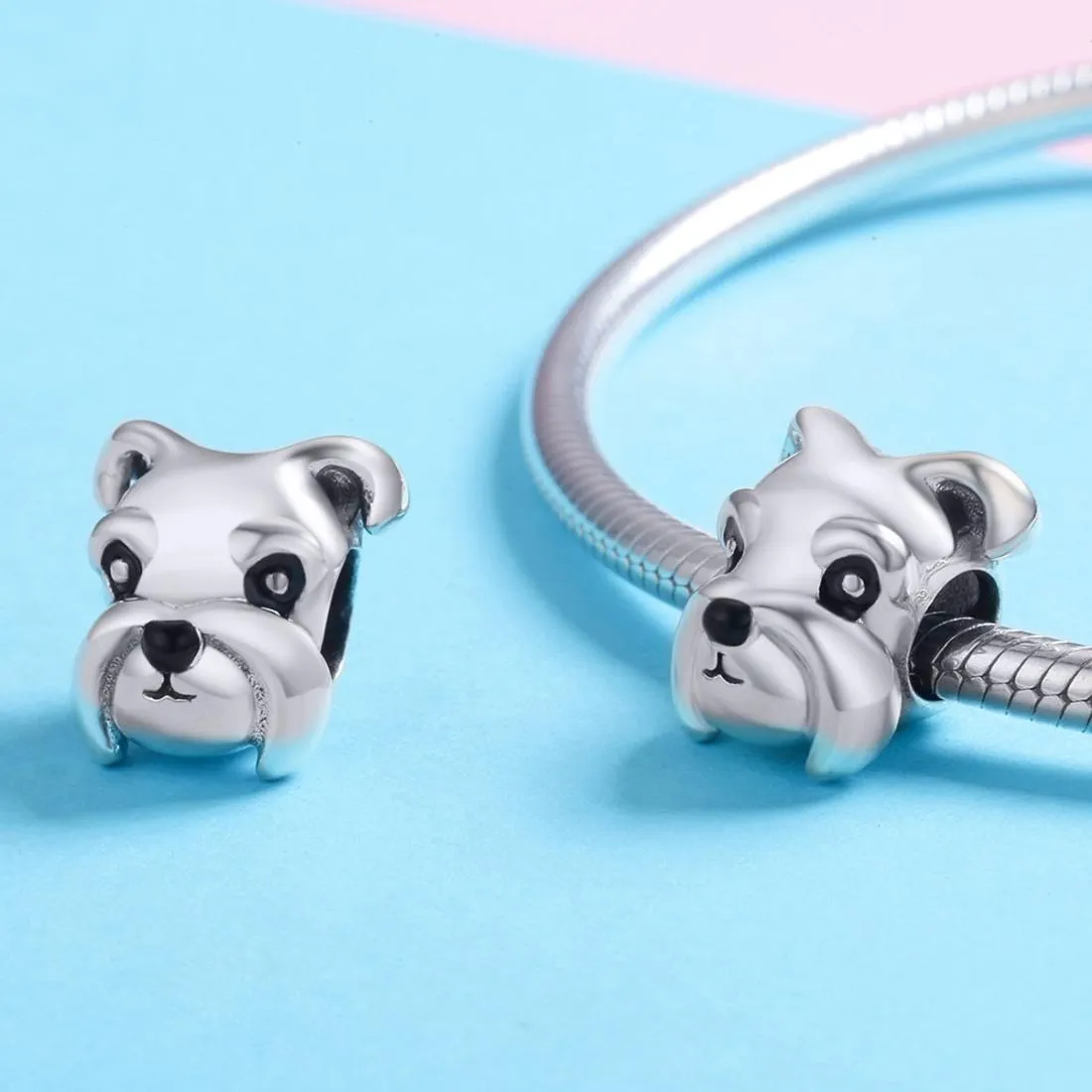 925 Sterling Silver Schnauzer Beads Platinum Plated