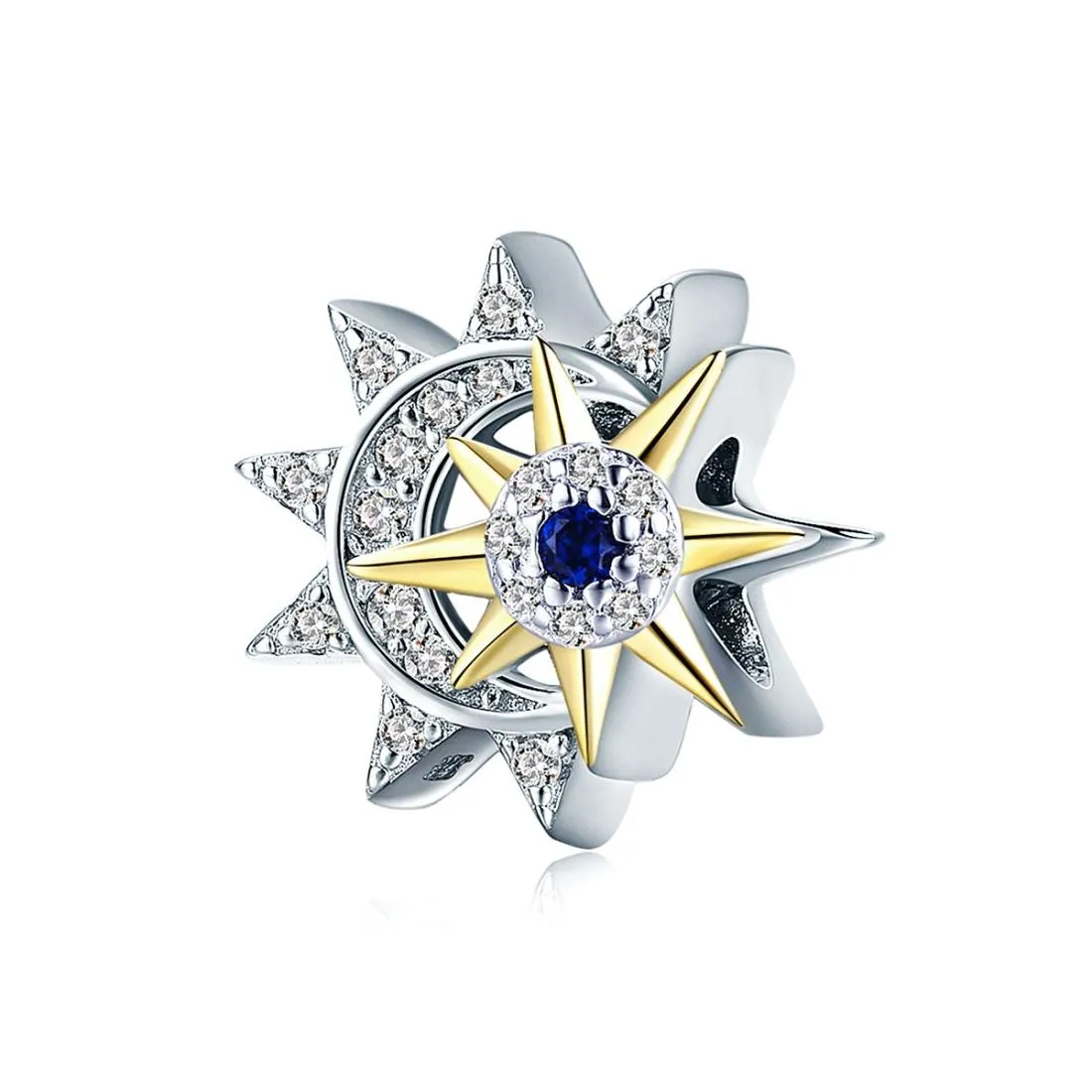 925 Sterling Silver Sun & Moon Beads For Diy Bracelets