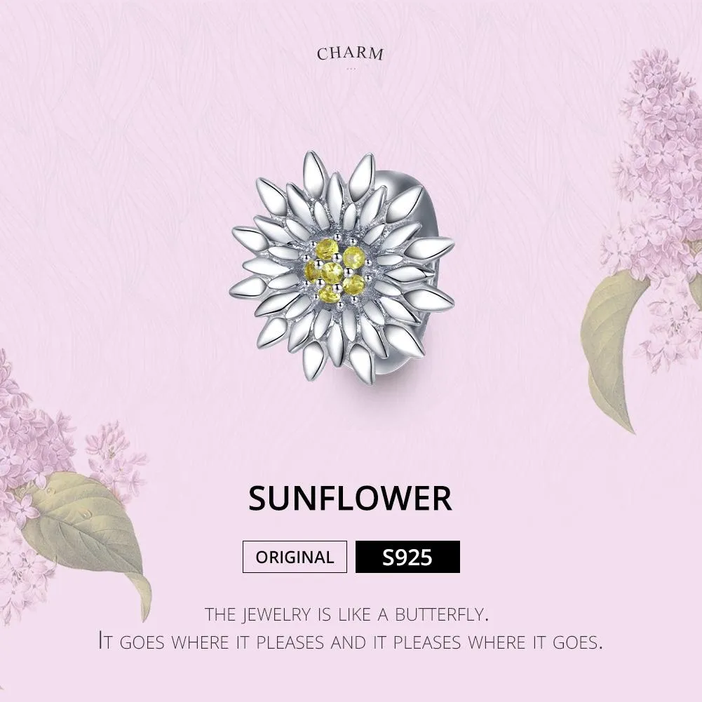 925 Sterling Silver Sunflower Bead Bracelet & Necklace Set