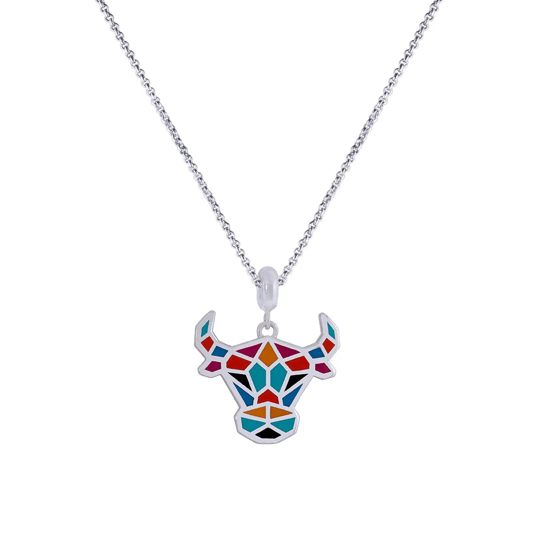 925 Sterling Silver Vibrant Mosaic Bovine Pendant