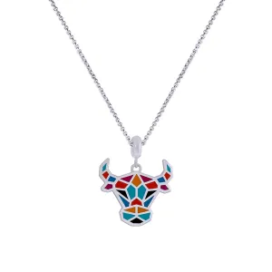 925 Sterling Silver Vibrant Mosaic Bovine Pendant