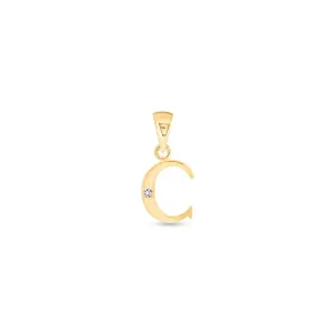 9K Gold Single Diamond 'C' Initial Pendant - DSNP-C
