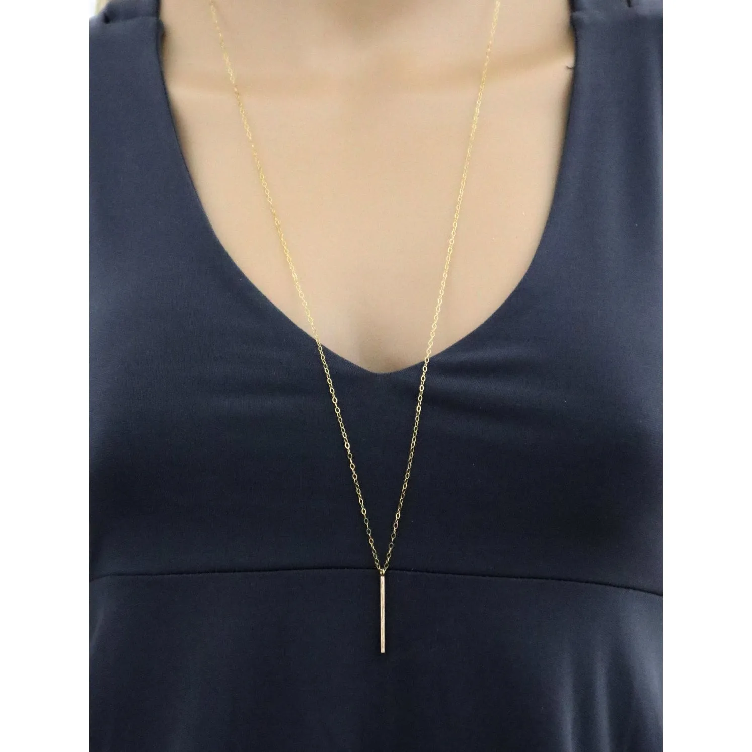 Accent Vertical Bar Hammered Long Necklace