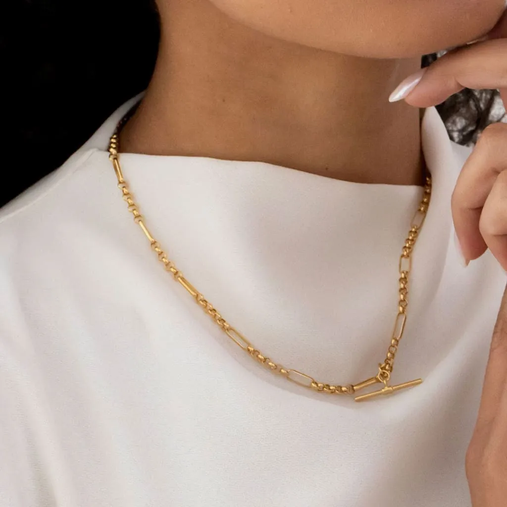 Albert T-Bar Figaro Necklace | 9ct Gold