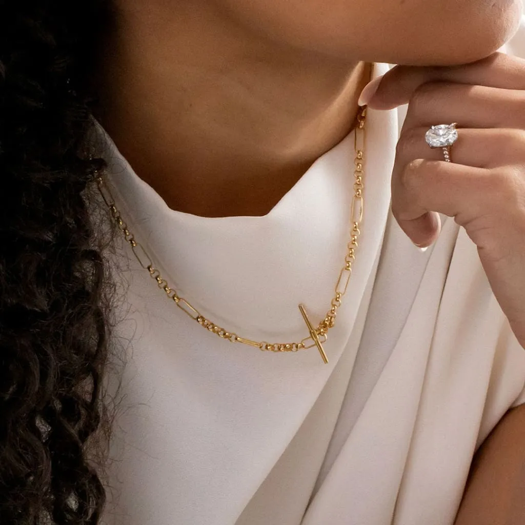 Albert T-Bar Figaro Necklace | 9ct Gold