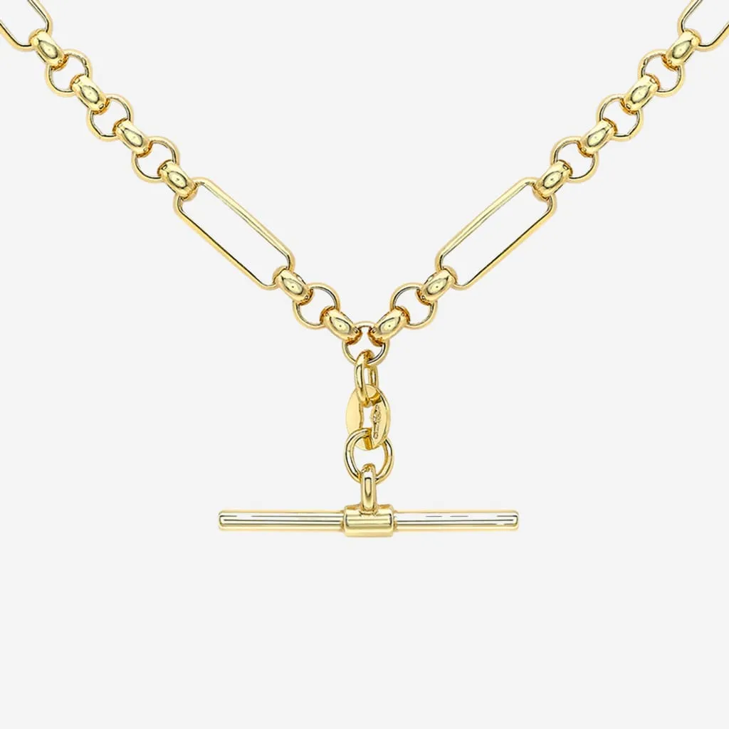 Albert T-Bar Figaro Necklace | 9ct Gold