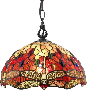 Amora Lighting AM1034HL14B Tiffany Style Dragonfly Hanging Lamp 2 light 14" Wide