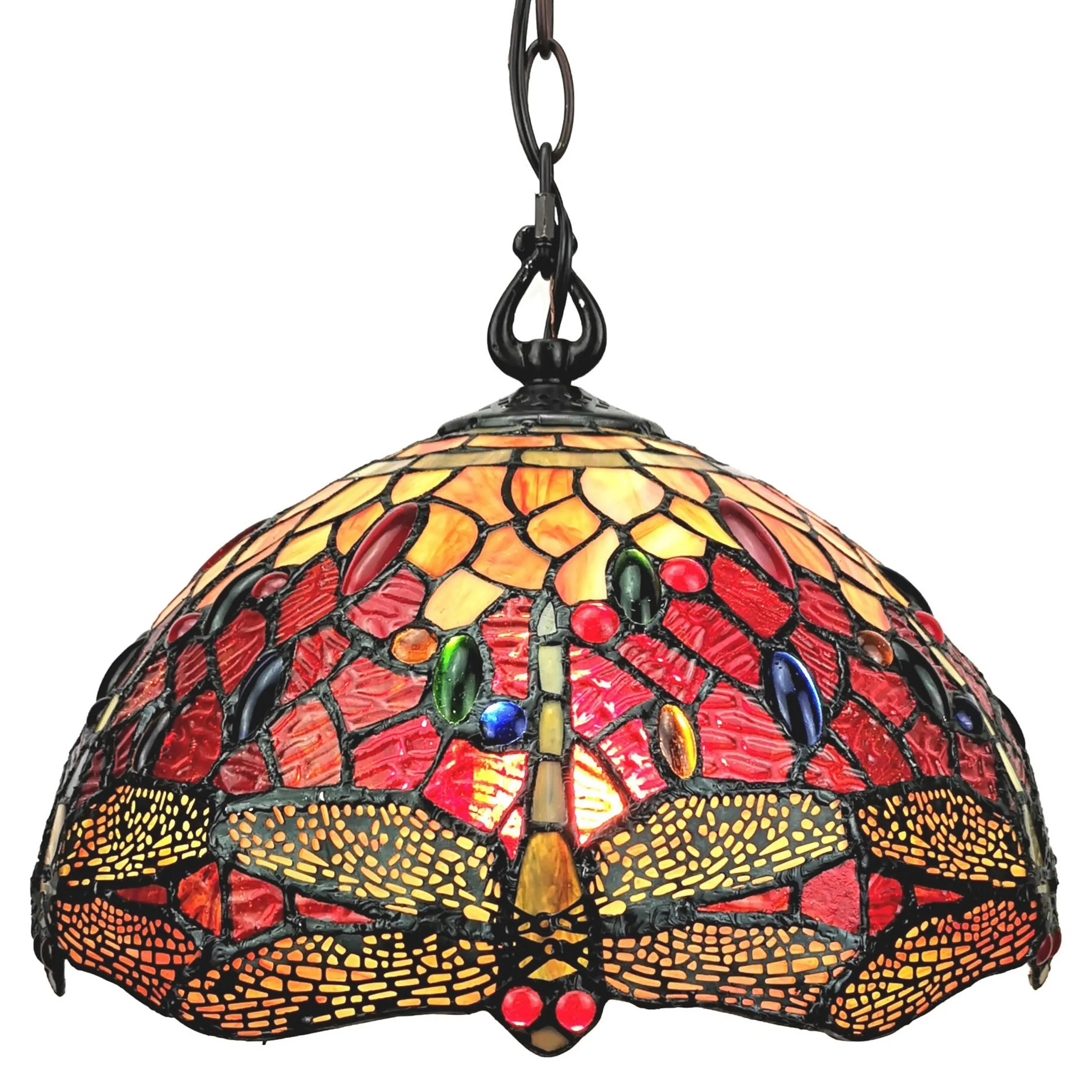 Amora Lighting AM1034HL14B Tiffany Style Dragonfly Hanging Lamp 2 light 14" Wide