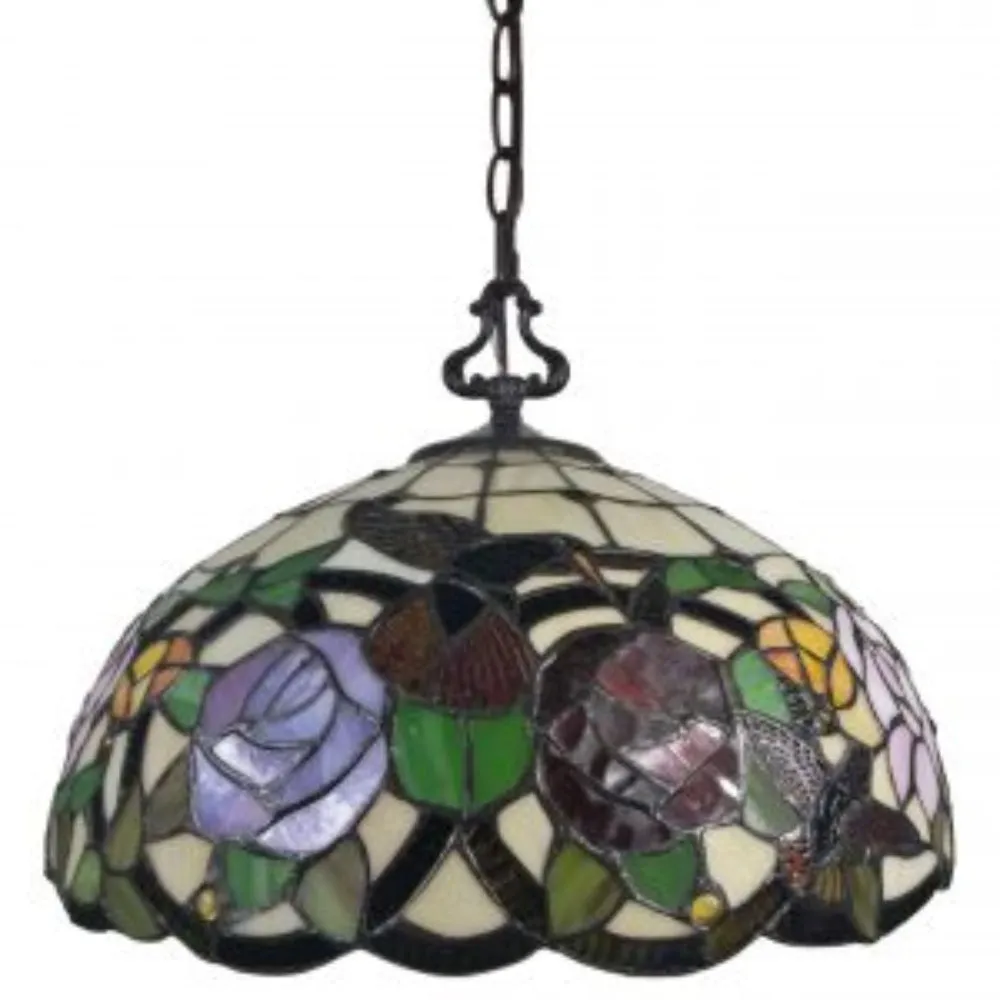 Amora Lighting Tiffany Style AM019HL16B Hummingbirds Floral Hanging Lamp 16" Wide