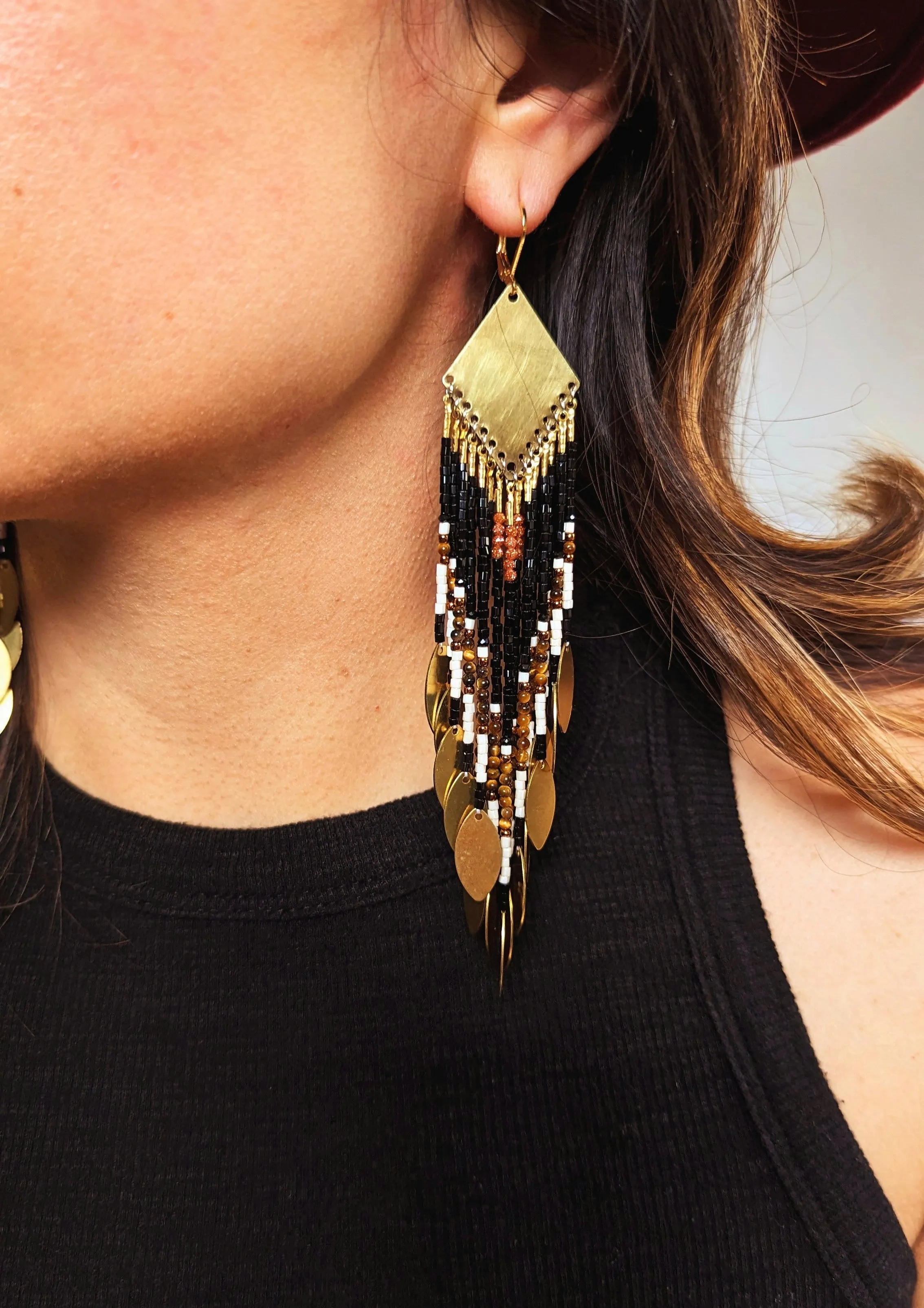 Angela Tiger Eye Beaded Earrings