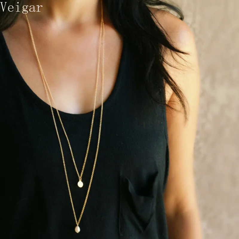 Angular Faux Pearl Pendant Necklace
