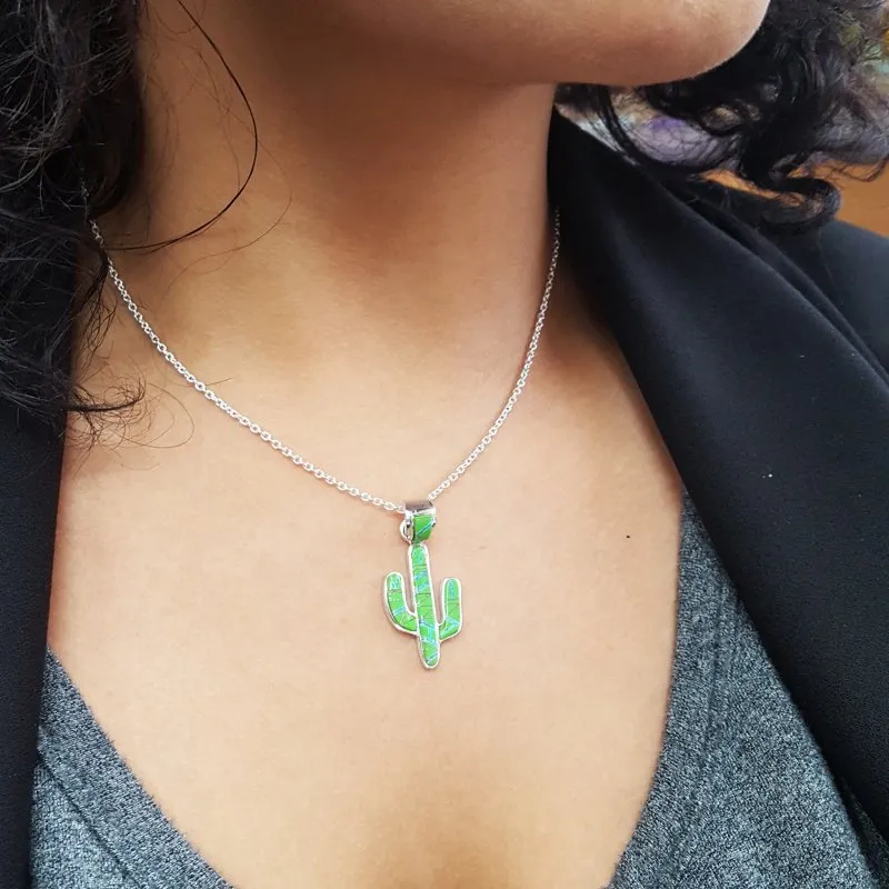 Arizona Turquoise and Inlaid Jewelry Gaspeite Saguaro Cactus Pendant