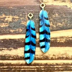 BCB-0500  - Antique Gold Feather Pendant With Enamel, Purple/Blue/Green, 8x38mm | Pkg 2