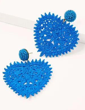 Beaded Heart Earrings-Moroccan Blue