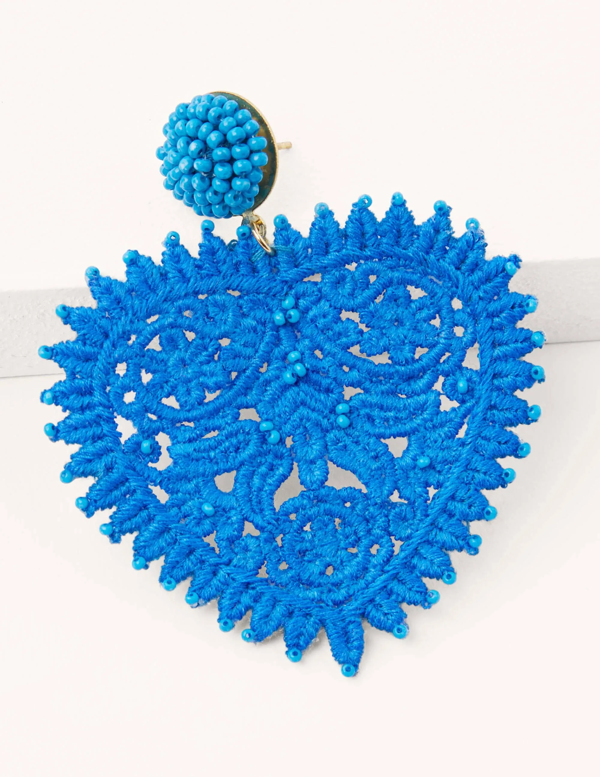 Beaded Heart Earrings-Moroccan Blue