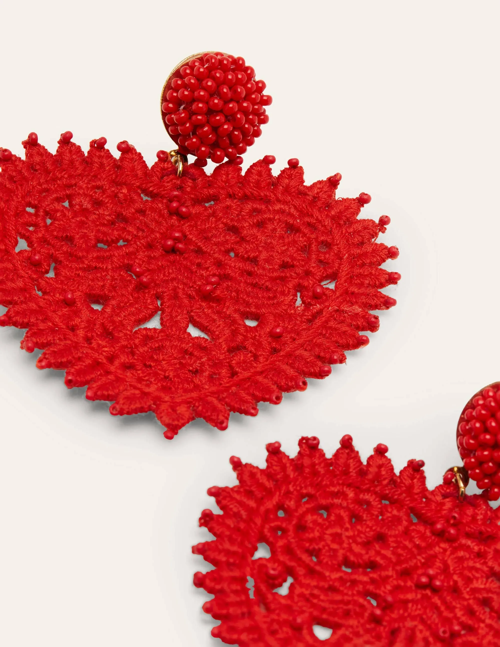 Beaded Heart Earrings-Red