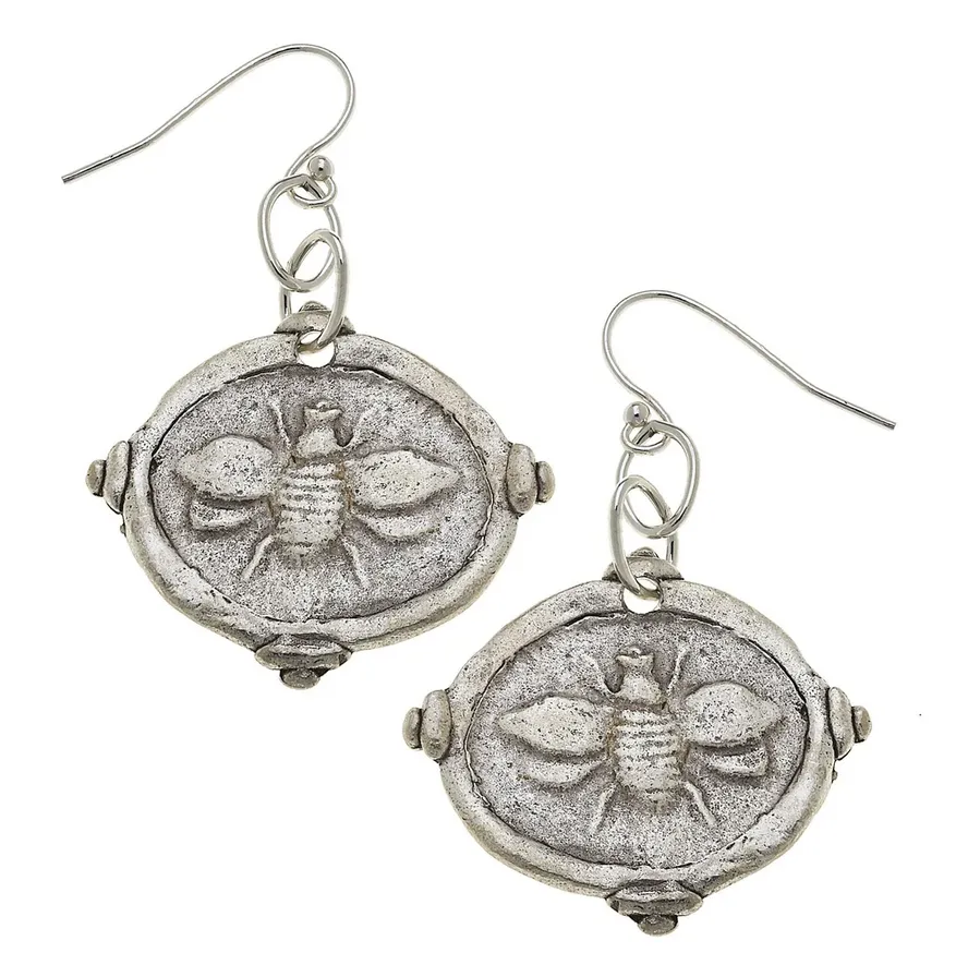 Bee Intaglio Earrings Silver