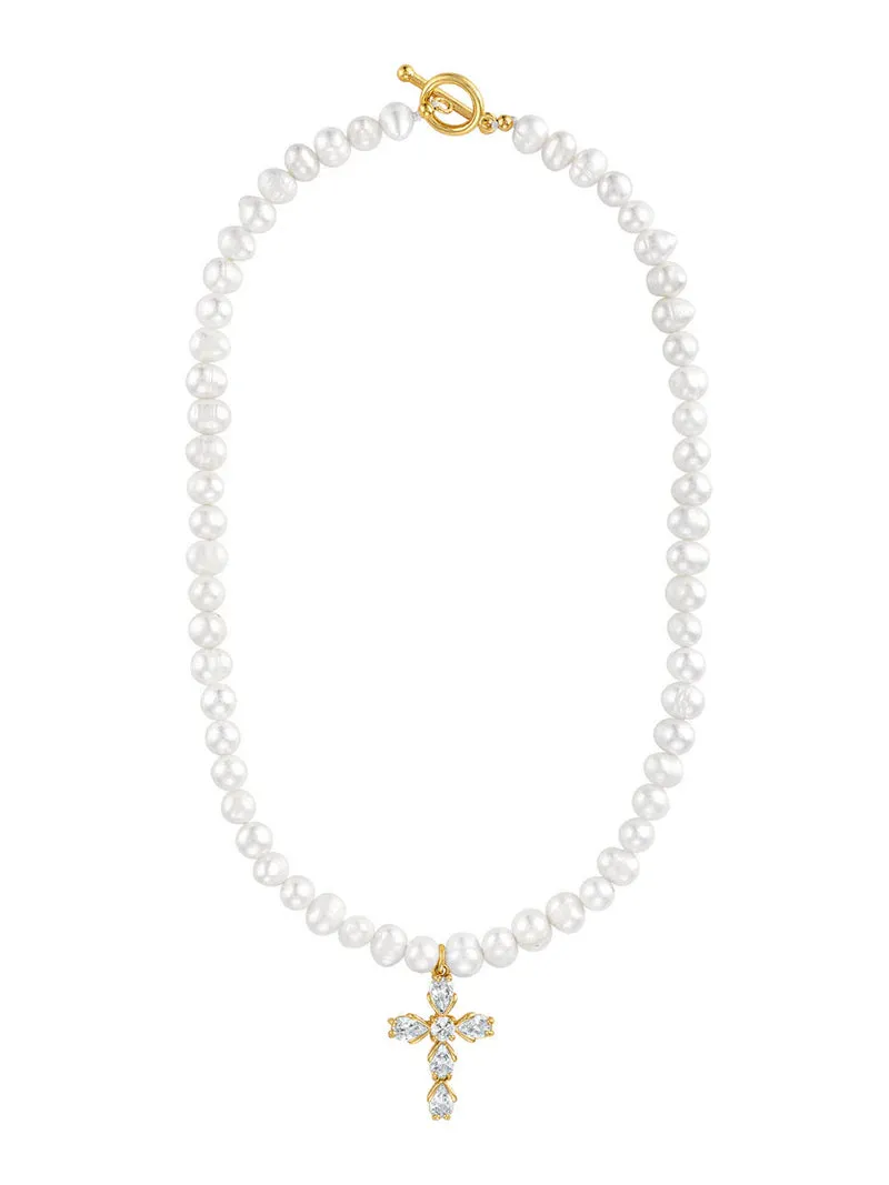 Bellena Pearl Cross Necklace - Water Resistant