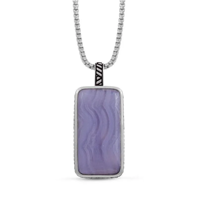 Blue Lace Agate Stone Tag in Black Rhodium