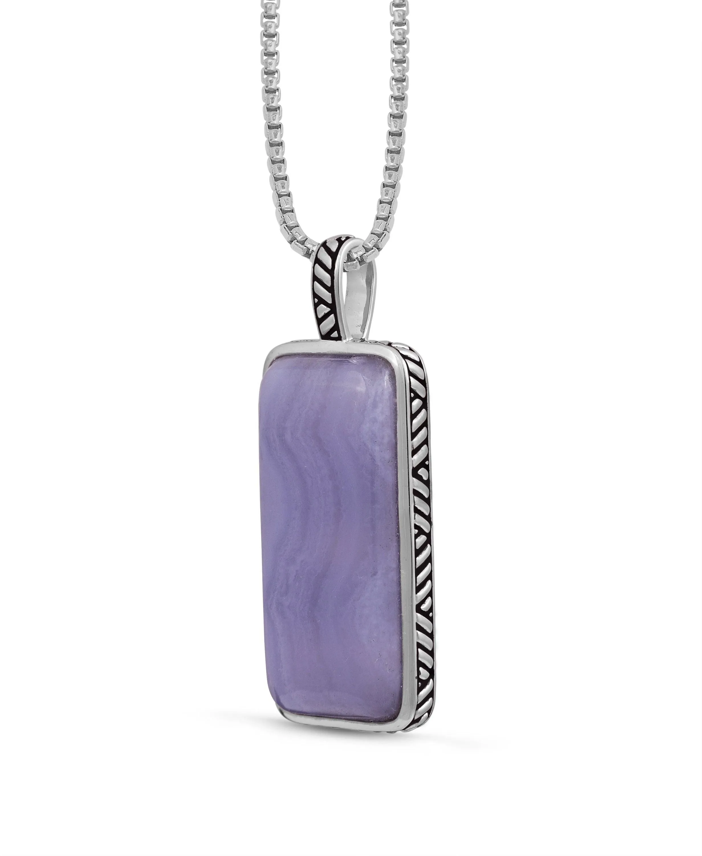 Blue Lace Agate Stone Tag in Black Rhodium