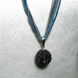 Blue Multi-strand Necklace with Shades of Blue  Ball Pendant