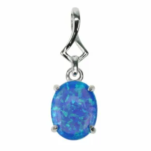 Blue Opal Oval Claw Solid 925 Sterling Silver Pendant