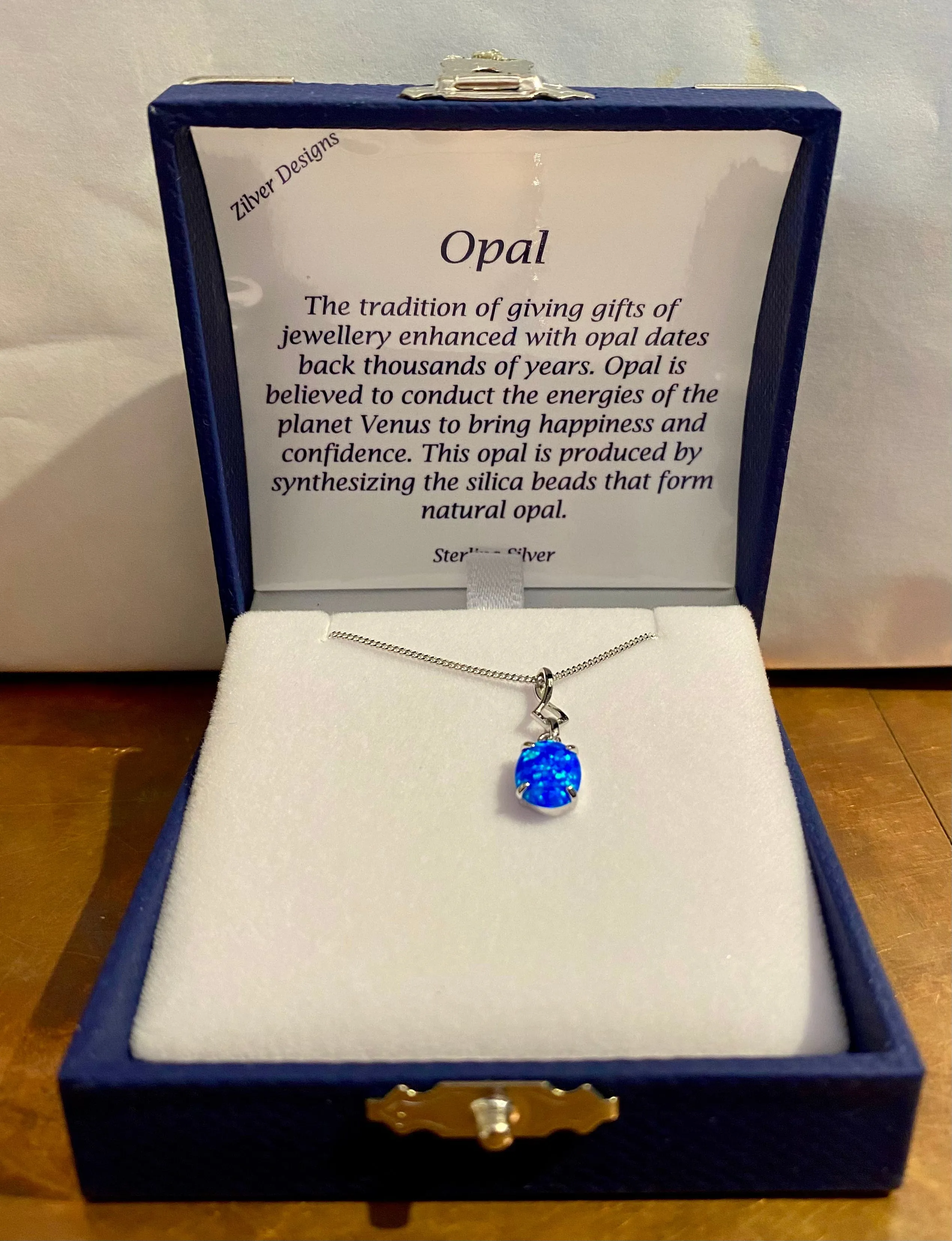 Blue Opal Oval Claw Solid 925 Sterling Silver Pendant