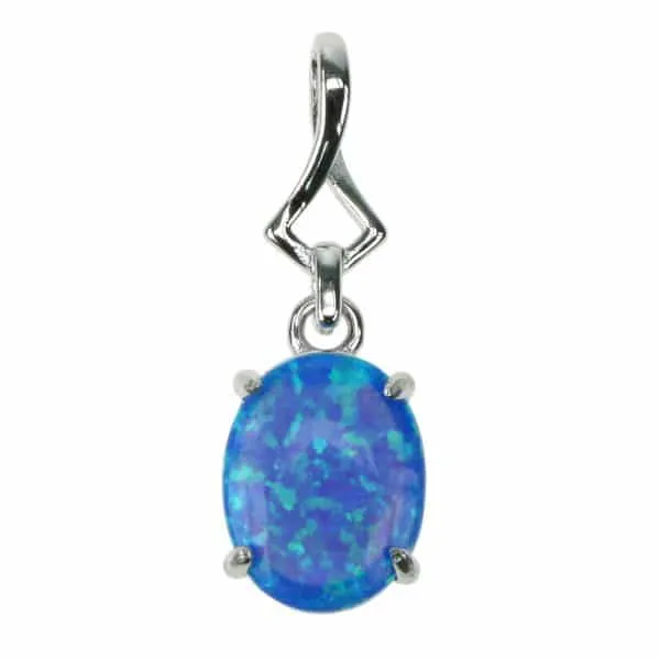 Blue Opal Oval Claw Solid 925 Sterling Silver Pendant