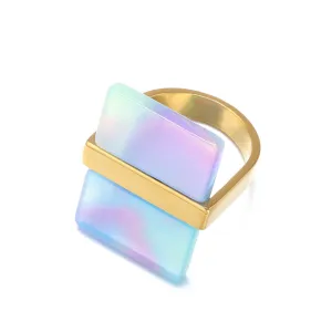 Blue Rectangular Shaped U Model Gold Rings JLTR0389