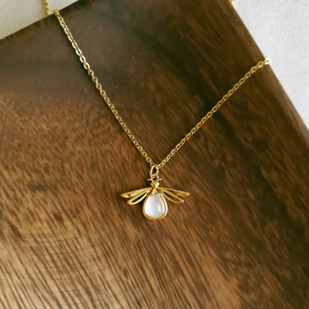 Boho Modern Organic Firefly Earthy Nature Gold Necklace
