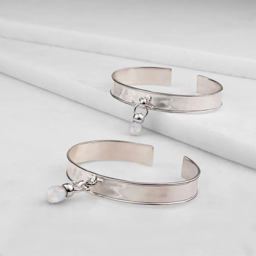 Briolette - Moonstone and Sterling Silver on Brass Cuff Bracelet