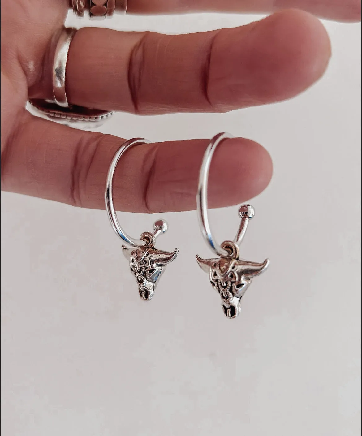 Bull Head Charm Hoops