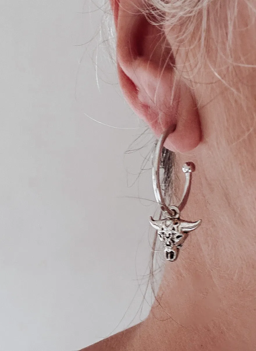 Bull Head Charm Hoops
