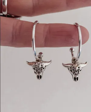 Bull Head Charm Hoops