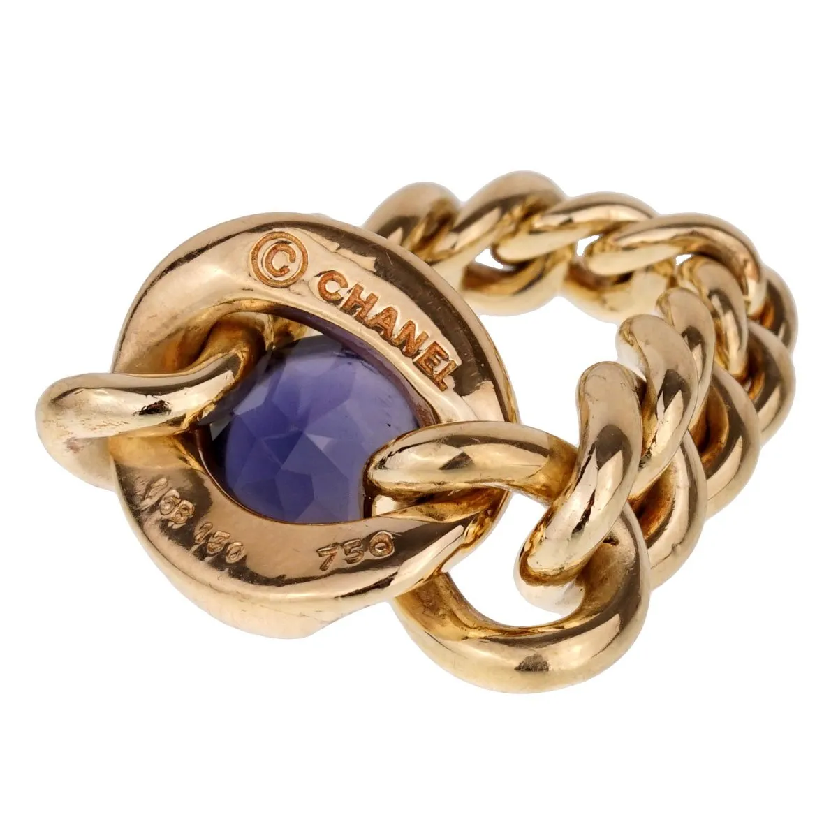 Chanel Iolite Chain Link Yellow Gold Ring Sz 6 1/2