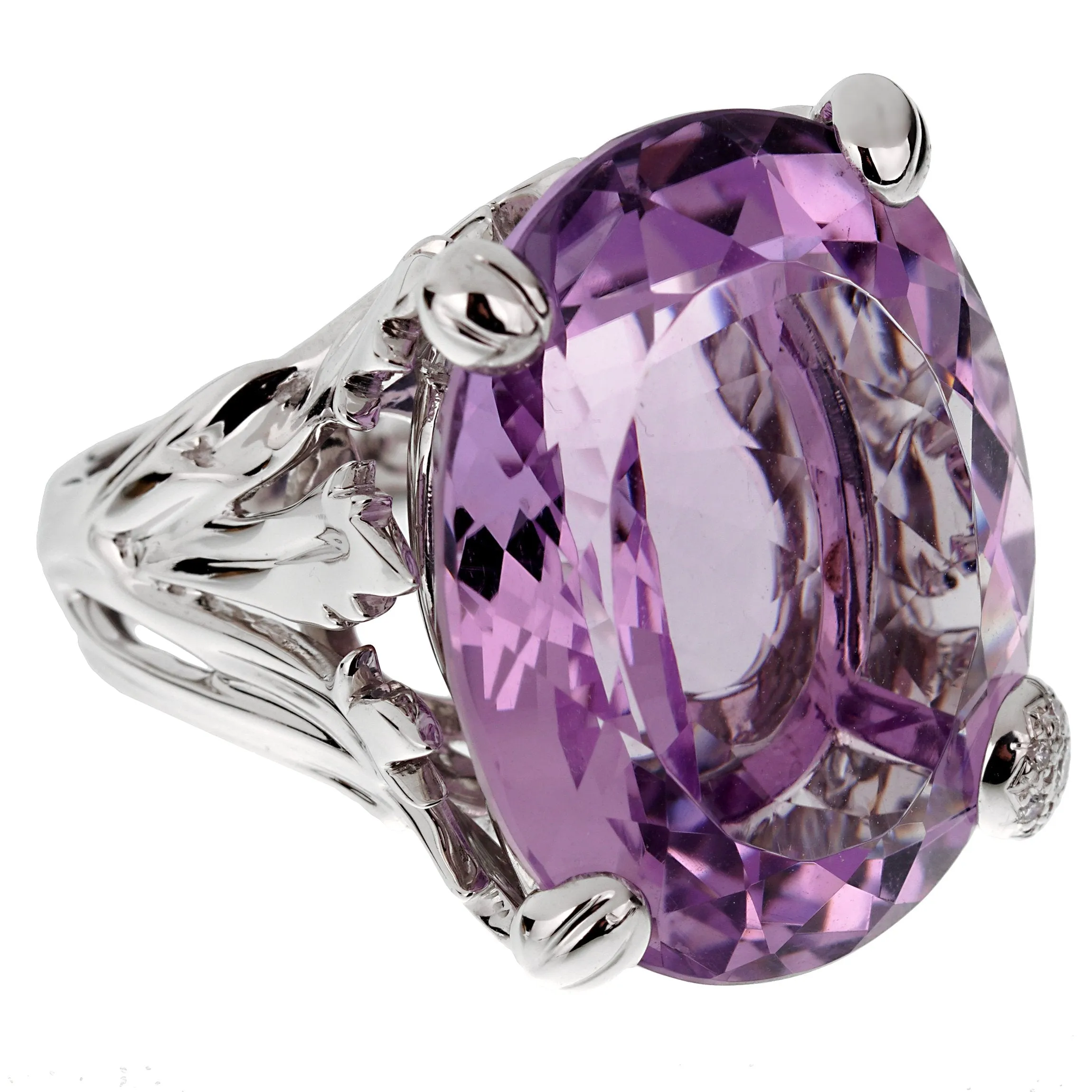 Christian Dior 44.5ct Amethyst Diamond Cocktail White Gold Ring Sz 7 3/4