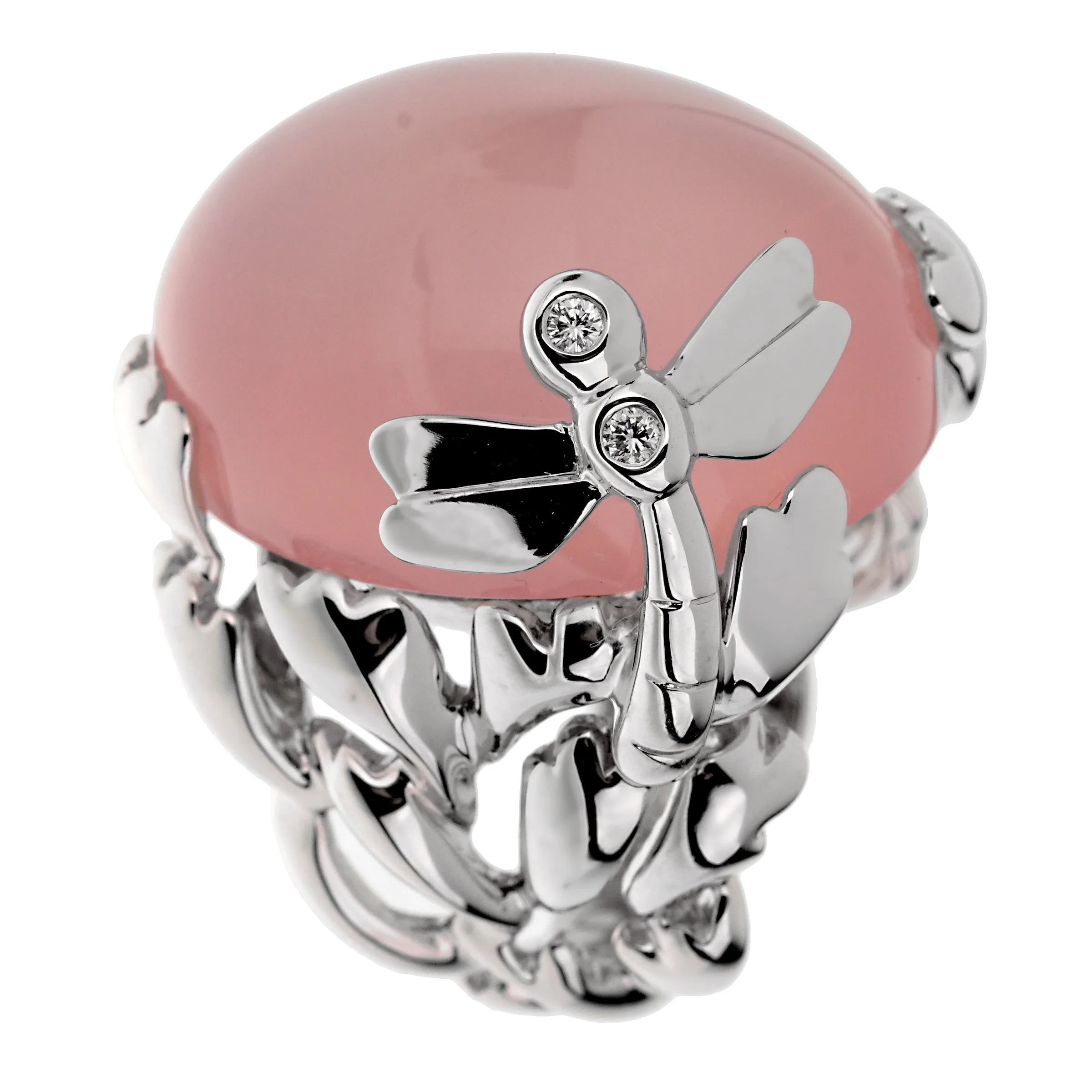 Christian Dior Pink Quartz Diamond 18k White Gold Cocktail Ring Sz 6 1/2