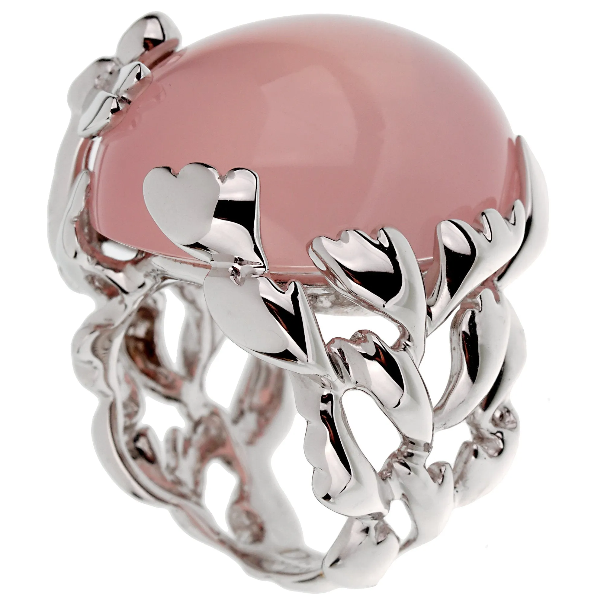 Christian Dior Pink Quartz Diamond 18k White Gold Cocktail Ring Sz 6 1/2