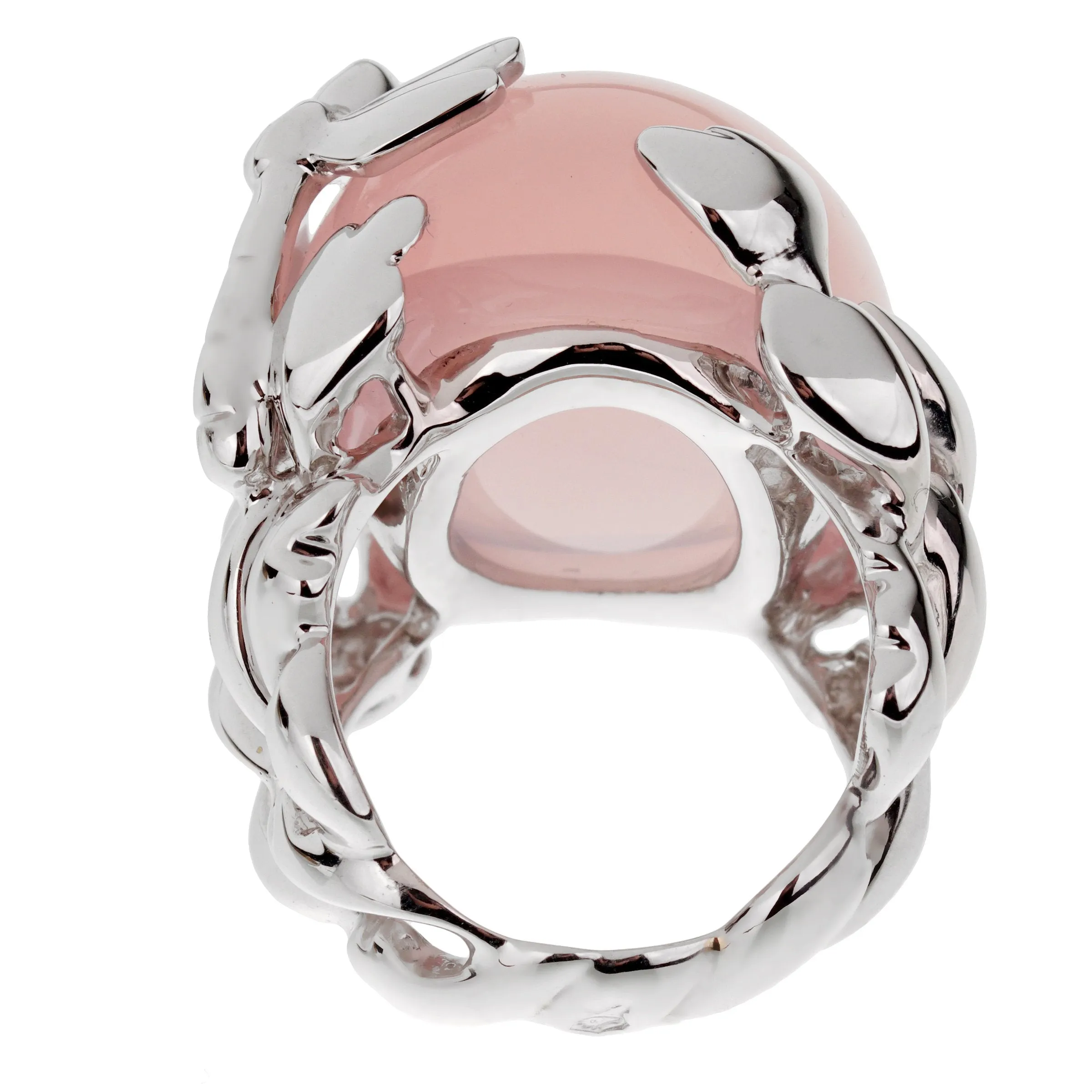 Christian Dior Pink Quartz Diamond 18k White Gold Cocktail Ring Sz 6 1/2