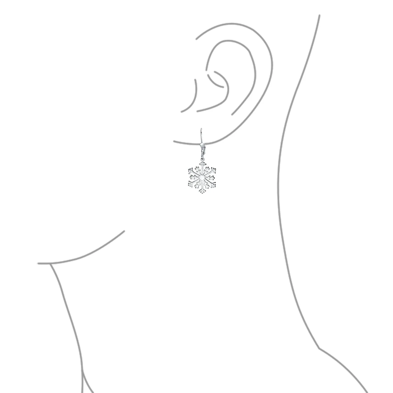 Classic Christmas Snowflake Dangle Earrings in  Sterling Silver Leverback