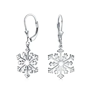Classic Christmas Snowflake Dangle Earrings in  Sterling Silver Leverback