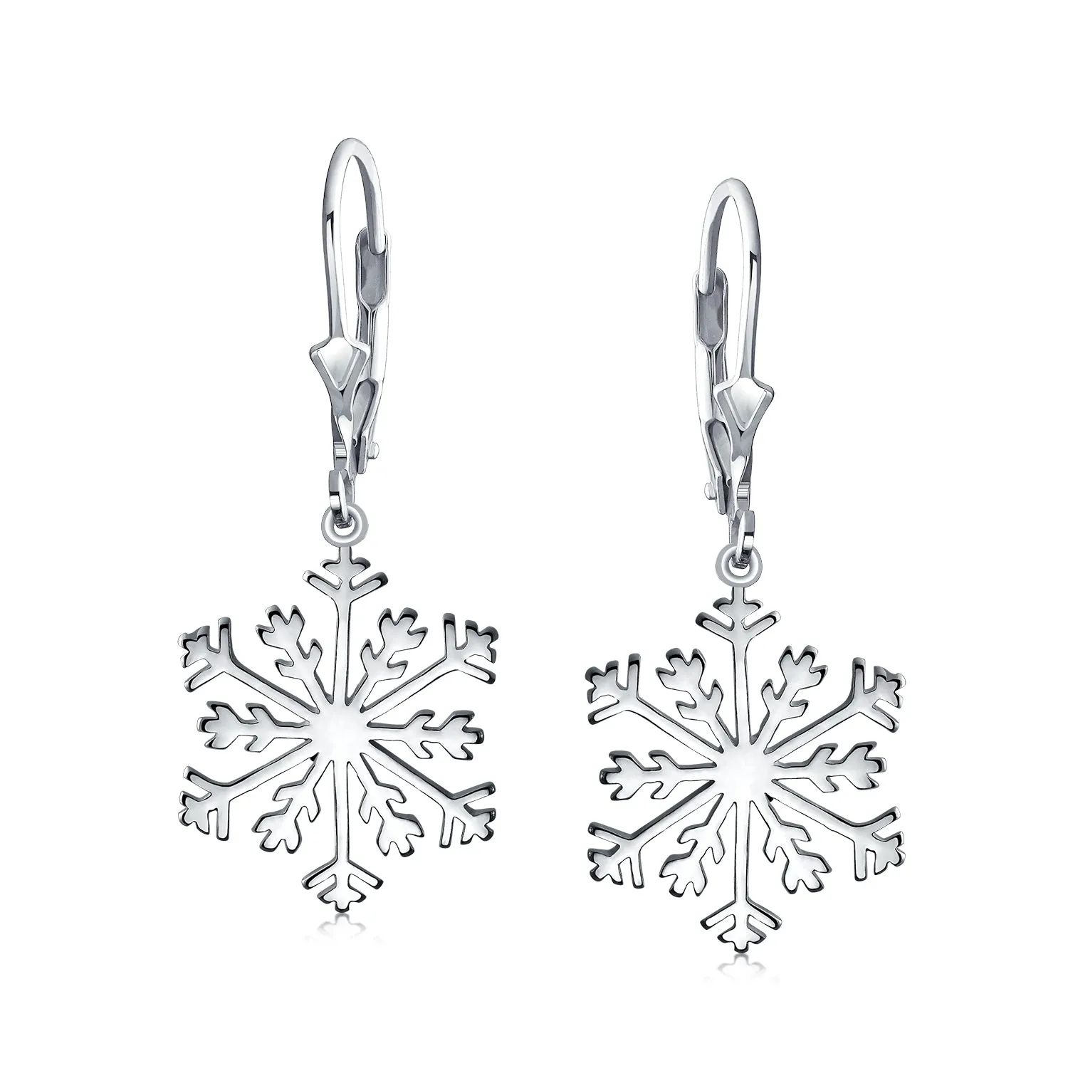 Classic Christmas Snowflake Dangle Earrings in  Sterling Silver Leverback